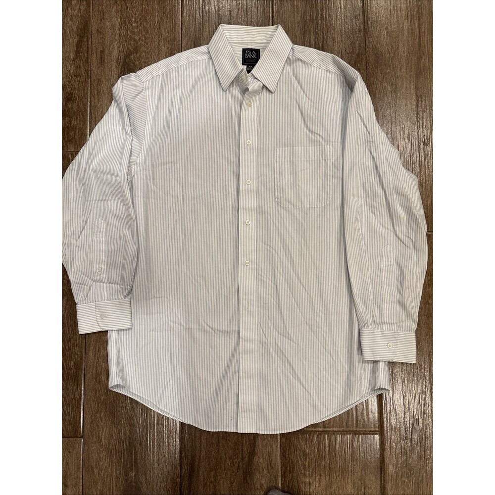 Jos A Banks Travelers Long Sleeve Dress Shirt Blue Pinstripe Size 16/33 EUC